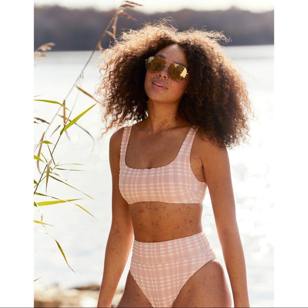Aerie Plaid Wide Strap Scoop Bikini Top